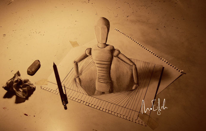 illusion 3D carnet dessin papier