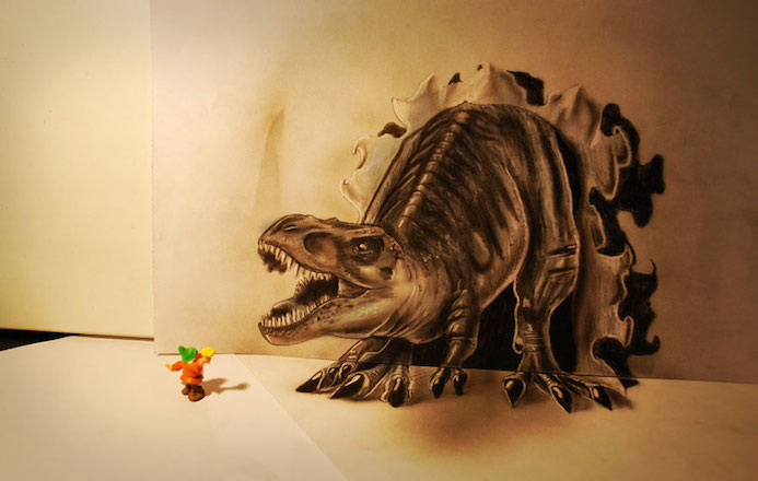 illusion profondeur dessin papier 2D 3D